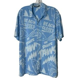 Jaws Movie Shirt XL Blue Shark All Over Print Horror Hawaiian Camp Beach Closed